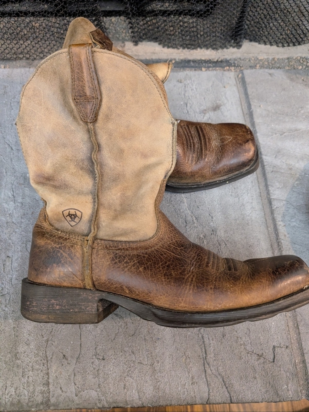 Ariat Men’s Brown Distressed Leather Square Toe Western Boots - Size 8D